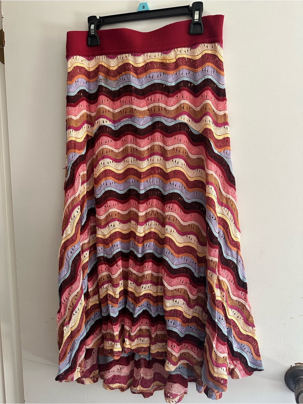 Anthropologie Multicolor Wave Knit Midi Skirt - Red